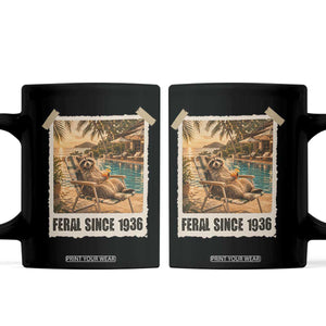 Funny Raccoon Feral Since 1936 90th Birthday Coffee Mug Vintage 90 Year Old Gift