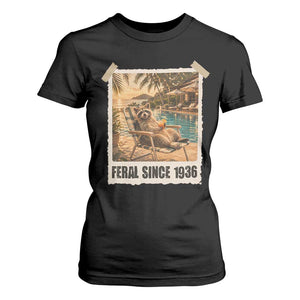 Funny Raccoon Feral Since 1936 90th Birthday T Shirt For Women Vintage 90 Year Old Gift