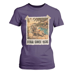 Funny Raccoon Feral Since 1936 90th Birthday T Shirt For Women Vintage 90 Year Old Gift