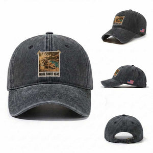 Funny Raccoon Feral Since 1936 90th Birthday Washed Cotton Baseball Cap Vintage 90 Year Old Gift