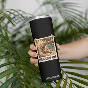 Funny Raccoon Feral Since 1946 80th Birthday Skinny Tumbler Vintage 80 Year Old Gift