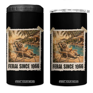 Funny Raccoon Feral Since 1966 60th Birthday 4 in 1 Can Cooler Tumbler Vintage 60 Year Old Gift