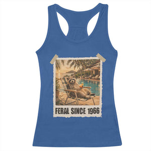 Funny Raccoon Feral Since 1966 60th Birthday Racerback Tank Top Vintage 60 Year Old Gift