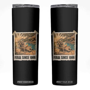 Funny Raccoon Feral Since 1966 60th Birthday Skinny Tumbler Vintage 60 Year Old Gift