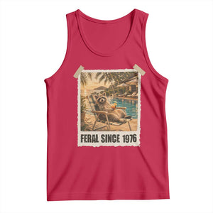 Funny Raccoon Feral Since 1976 50th Birthday Tank Top Vintage 50 Year Old Gift