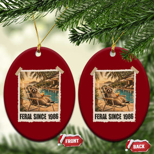 Funny Raccoon Feral Since 1986 40th Birthday Ceramic Ornament Vintage 40 Year Old Gift