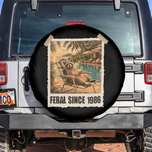 Funny Raccoon Feral Since 1986 40th Birthday Spare Tire Cover Vintage 40 Year Old Gift