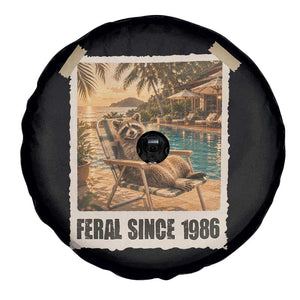 Funny Raccoon Feral Since 1986 40th Birthday Spare Tire Cover Vintage 40 Year Old Gift