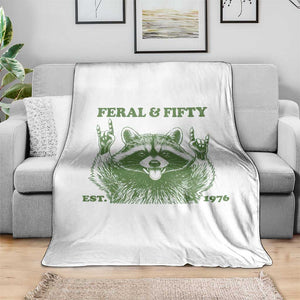 Raccoon 50th Birthday Throw Blanket Funny Feral And Fifty Vintage 1976 50 Year Old Gift