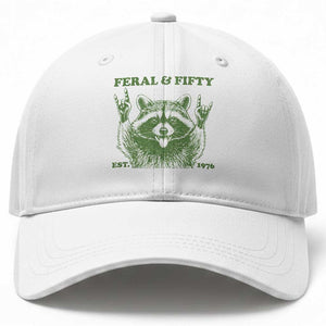 Raccoon 50th Birthday Baseball Cap Funny Feral And Fifty Vintage 1976 50 Year Old Gift