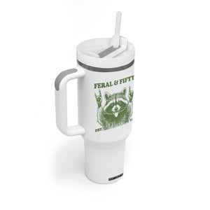 Raccoon 50th Birthday Tumbler With Handle Funny Feral And Fifty Vintage 1976 50 Year Old Gift