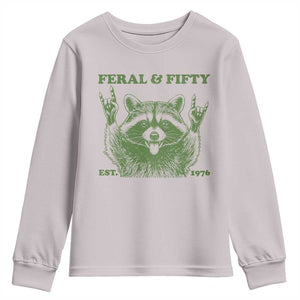 Raccoon 50th Birthday Youth Sweatshirt Funny Feral And Fifty Vintage 1976 50 Year Old Gift