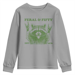 Raccoon 50th Birthday Youth Sweatshirt Funny Feral And Fifty Vintage 1976 50 Year Old Gift