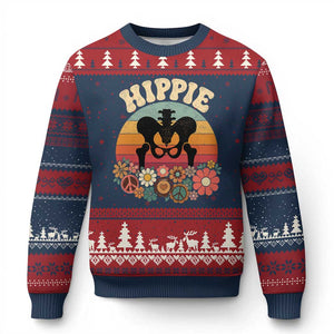 Hip Replacement Recovery Ugly Christmas Sweater Hippie 70s Retro Sunset Floral Anatomy Graphic