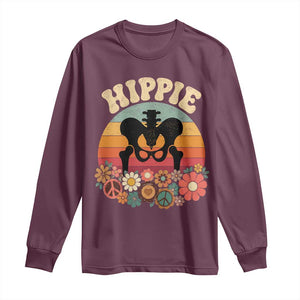 Hip Replacement Recovery Long Sleeve Shirt Hippie 70s Retro Sunset Floral Anatomy Graphic