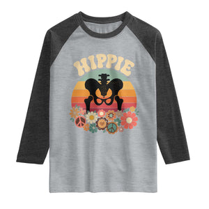 Hip Replacement Recovery Raglan Shirt Hippie 70s Retro Sunset Floral Anatomy Graphic