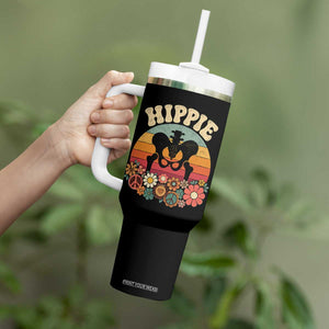 Hip Replacement Recovery Tumbler With Handle Hippie 70s Retro Sunset Floral Anatomy Graphic