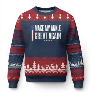 Make My Ankle Great Again Funny Ankle Surgery Recovery Ugly Christmas Sweater Vintage USA Flag Patriotic