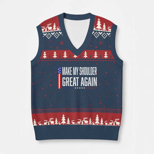 Make My Shoulder Great Again Funny Shoulder Surgery Recovery V-Neck Knit Sweater Vest Vintage USA Flag Patriotic