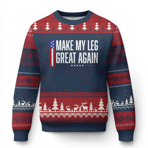 Make My Leg Great Again Funny Broken Leg Surgery Recovery Ugly Christmas Sweater Vintage USA Flag Patriotic