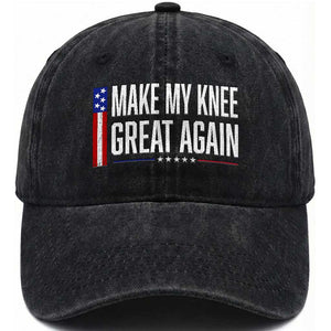 Make My Knee Great Again Funny Broken Knee Surgery Recovery Washed Cotton Baseball Cap Vintage USA Flag Patriotic