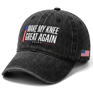 Make My Knee Great Again Funny Broken Knee Surgery Recovery Washed Cotton Baseball Cap Vintage USA Flag Patriotic