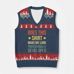 Does This Shirt Make Me Look Professionally Developed Vintage Graphic V-Neck Knit Sweater Vest TS10 Navy Red Print Your Wear