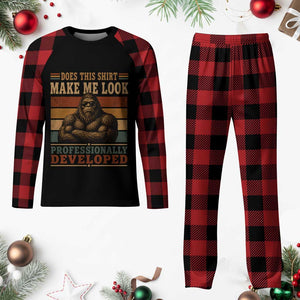 Does This Make Me Look Professionally Developed Funny Bigfoot Plaid Pajama Set Sasquatch Retro Humor