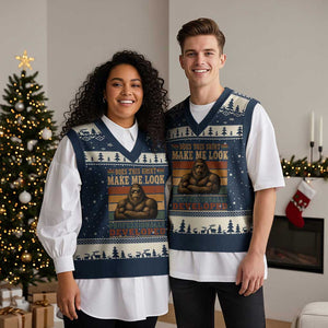 Does This Make Me Look Professionally Developed Funny Bigfoot V-Neck Knit Sweater Vest Sasquatch Retro Humor