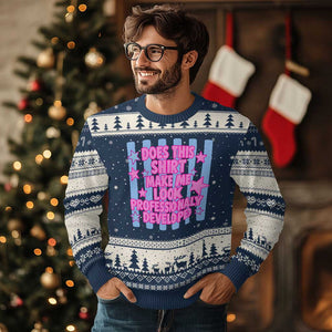 Does This Make Me Look Professionally Developed Ugly Christmas Sweater Funny Retro Groovy Pink Graphic TS10 Navy Beige Print Your Wear