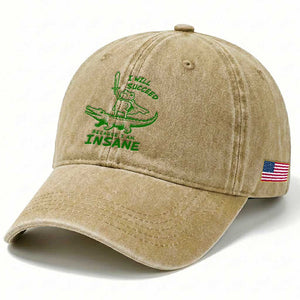 I Will Succeed Because I Am Insane Frog Crocodile Washed Cotton Baseball Cap