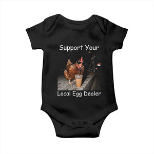 Support Local Dealer Chicken Farmer Baby Onesie Funny Animal Graphic Chicken Drinking Iced Coffee