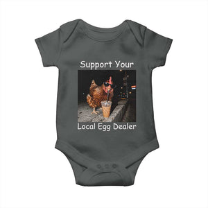 Support Local Dealer Chicken Farmer Baby Onesie Funny Animal Graphic Chicken Drinking Iced Coffee