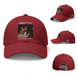 Support Local Dealer Chicken Farmer Baseball Cap Funny Animal Graphic Chicken Drinking Iced Coffee