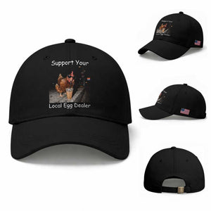 Support Local Dealer Chicken Farmer Baseball Cap Funny Animal Graphic Chicken Drinking Iced Coffee