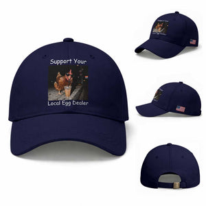 Support Local Dealer Chicken Farmer Baseball Cap Funny Animal Graphic Chicken Drinking Iced Coffee