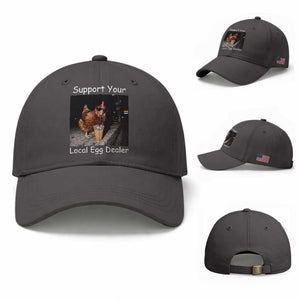 Support Local Dealer Chicken Farmer Baseball Cap Funny Animal Graphic Chicken Drinking Iced Coffee