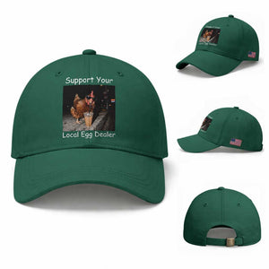 Support Local Dealer Chicken Farmer Baseball Cap Funny Animal Graphic Chicken Drinking Iced Coffee