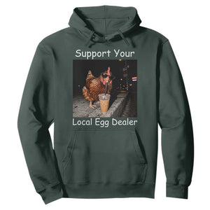 Support Local Dealer Chicken Farmer Hoodie Funny Animal Graphic Chicken Drinking Iced Coffee