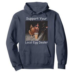 Support Local Dealer Chicken Farmer Hoodie Funny Animal Graphic Chicken Drinking Iced Coffee