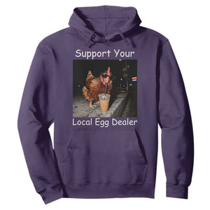 Support Local Dealer Chicken Farmer Hoodie Funny Animal Graphic Chicken Drinking Iced Coffee