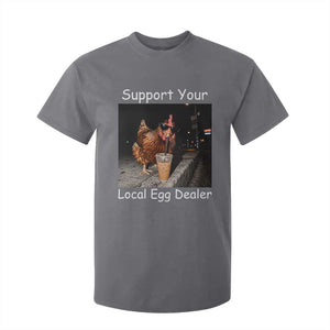 Support Local Dealer Chicken Farmer T Shirt For Kid Funny Animal Graphic Chicken Drinking Iced Coffee