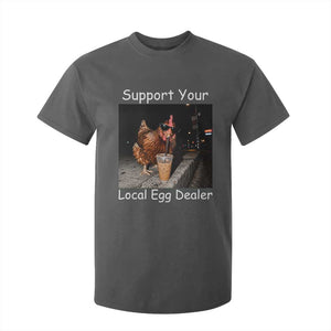 Support Local Dealer Chicken Farmer T Shirt For Kid Funny Animal Graphic Chicken Drinking Iced Coffee