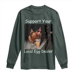 Support Local Dealer Chicken Farmer Long Sleeve Shirt Funny Animal Graphic Chicken Drinking Iced Coffee