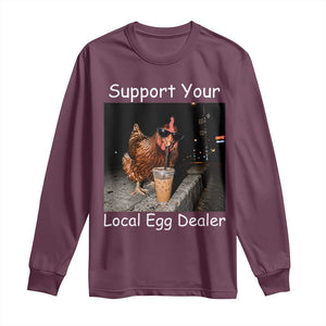 Support Local Dealer Chicken Farmer Long Sleeve Shirt Funny Animal Graphic Chicken Drinking Iced Coffee