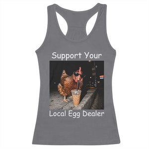 Support Local Dealer Chicken Farmer Racerback Tank Top Funny Animal Graphic Chicken Drinking Iced Coffee