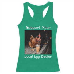 Support Local Dealer Chicken Farmer Racerback Tank Top Funny Animal Graphic Chicken Drinking Iced Coffee