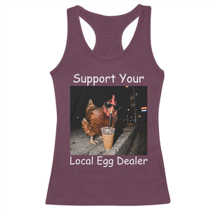 Support Local Dealer Chicken Farmer Racerback Tank Top Funny Animal Graphic Chicken Drinking Iced Coffee