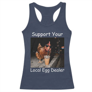 Support Local Dealer Chicken Farmer Racerback Tank Top Funny Animal Graphic Chicken Drinking Iced Coffee