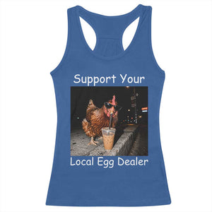 Support Local Dealer Chicken Farmer Racerback Tank Top Funny Animal Graphic Chicken Drinking Iced Coffee